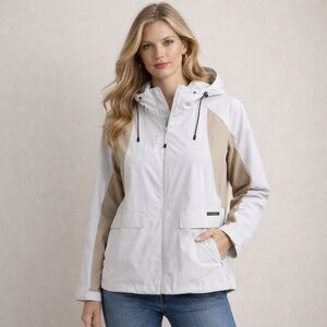 Baleno Women’s Waterproof Hooded Rain Jacket Outdoor White Beige hiking Size L